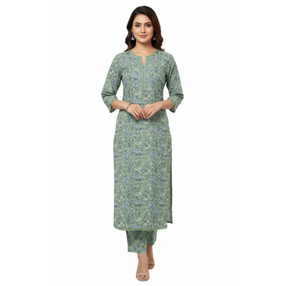 CraftEarth Women's Floral Printed Cotton Straight Kurta Suit Set K-D189