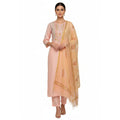 CraftEarth Peach Cotton Suit Set with Dupatta for Women K-D133