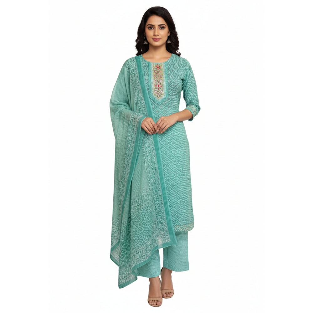 CraftEarth Women's Sea Green Readymade Suit Set with Matching Dupatta K-D186