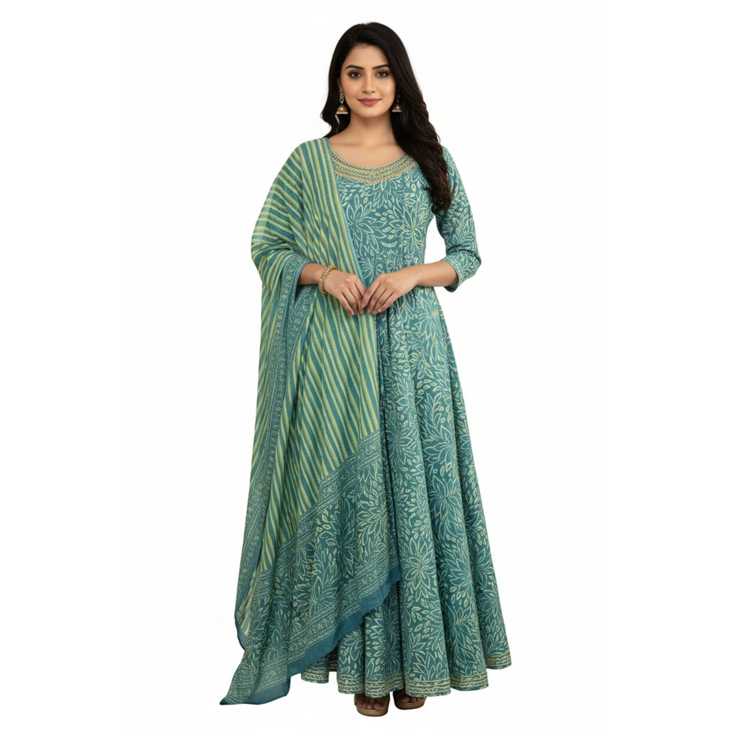 CraftEarth Blue Floral Anarkali Suit Sets for women K-D153