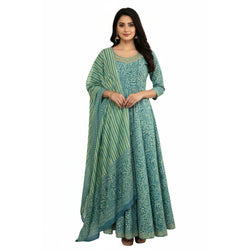 CraftEarth Blue Floral Anarkali Suit Sets for women K-D153