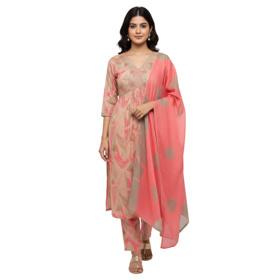 CraftEarth Elegant Floral Embroidered Anarkali Suit Sets with Dupatta K-D187