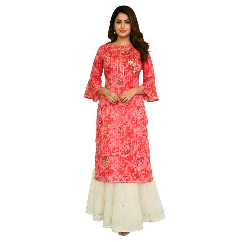 CraftEarth Women’s Red Kurta & White Sharara Set  K-D132