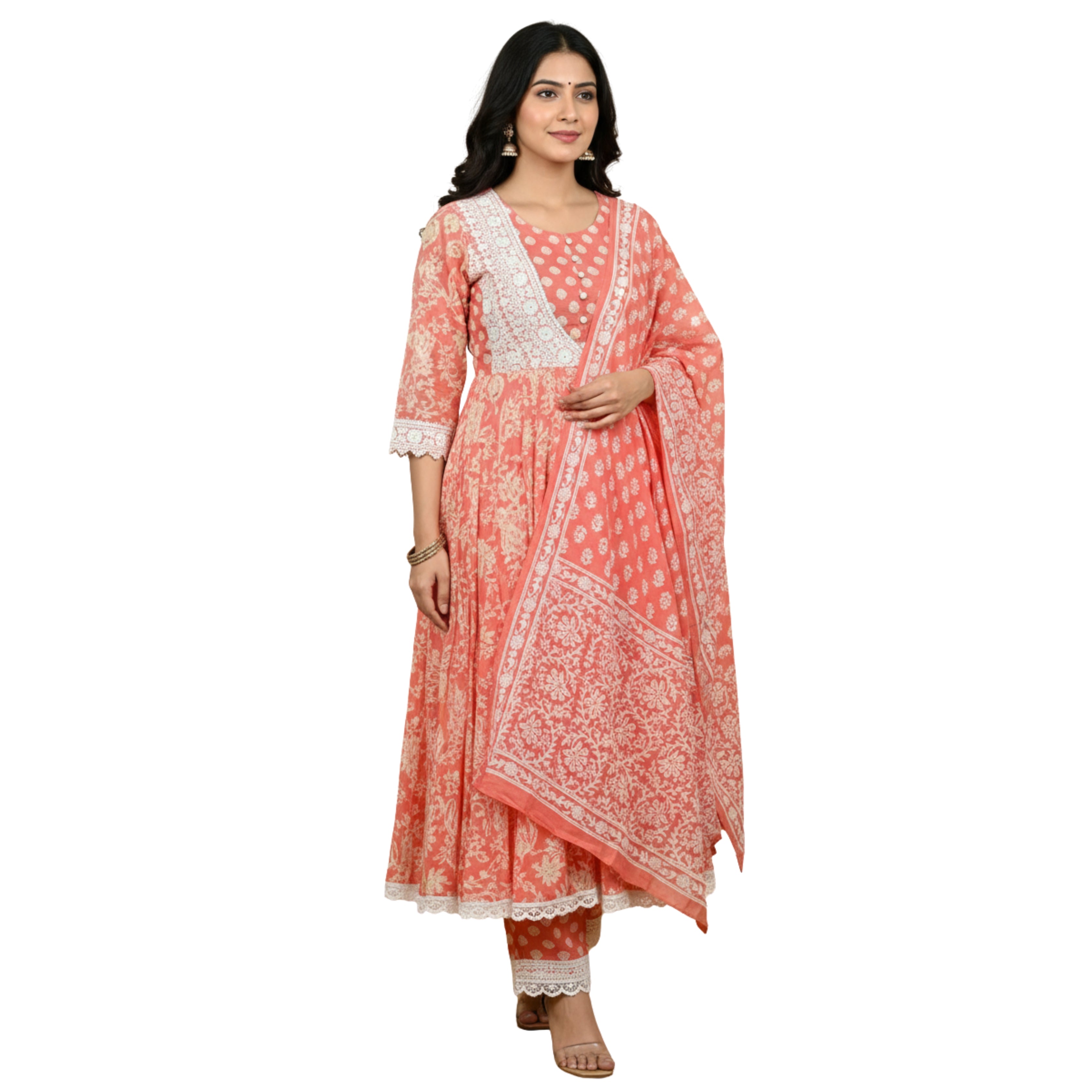 CraftEarth Ethnic Motifs Embroidered Anarkali Kurta with Pant & Dupatta K-D175