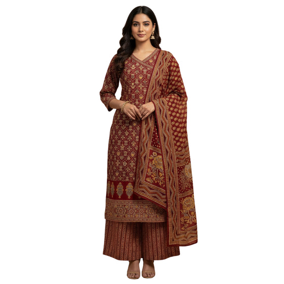 CraftEarth Women's Printed Cotton Angrakha Kurta Set with Dupatta K-D190