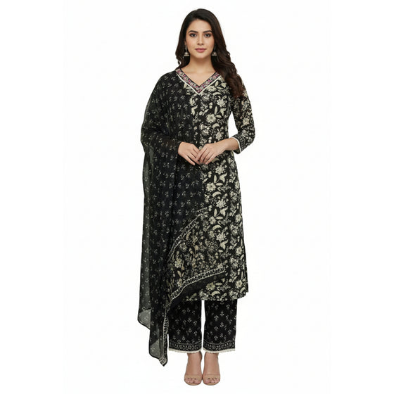 CraftEarth Women's Traditional Black Salwar Suit Set with Dupatta K-D134