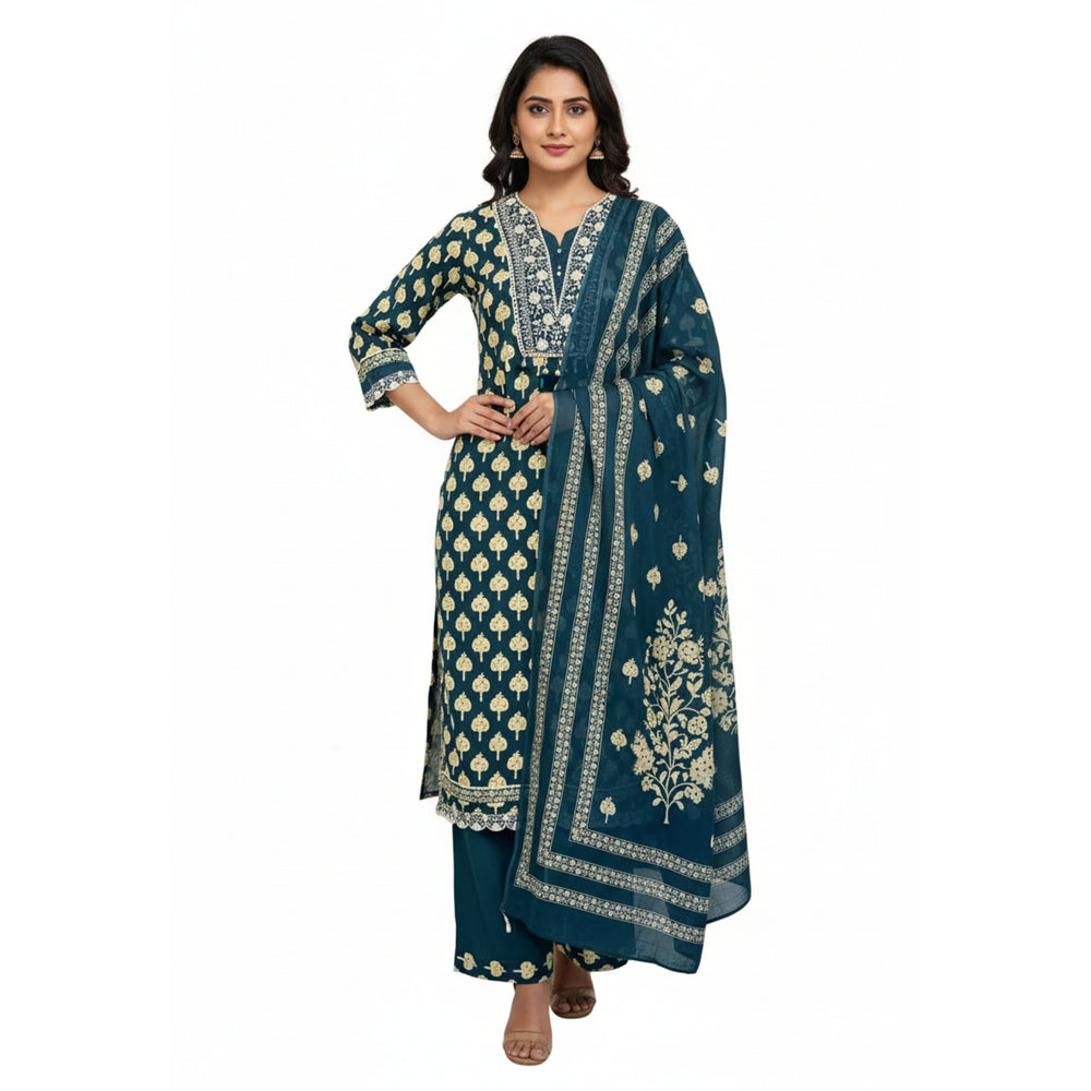CraftEarth Women’s Readymade Suit with Pant & Dupatta Set K-D139