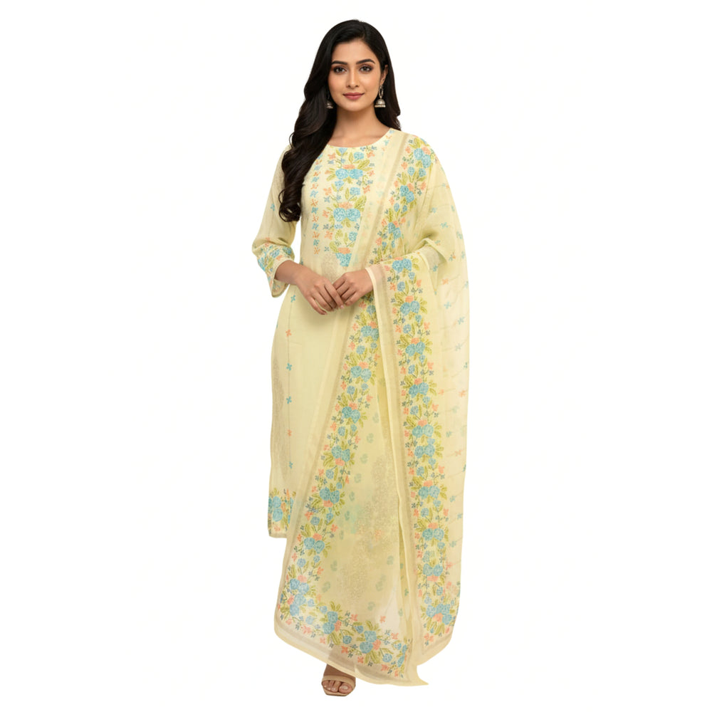 CraftEarth Women's Ethnic Off-White Suit Set with Matching Dupatta K-D144