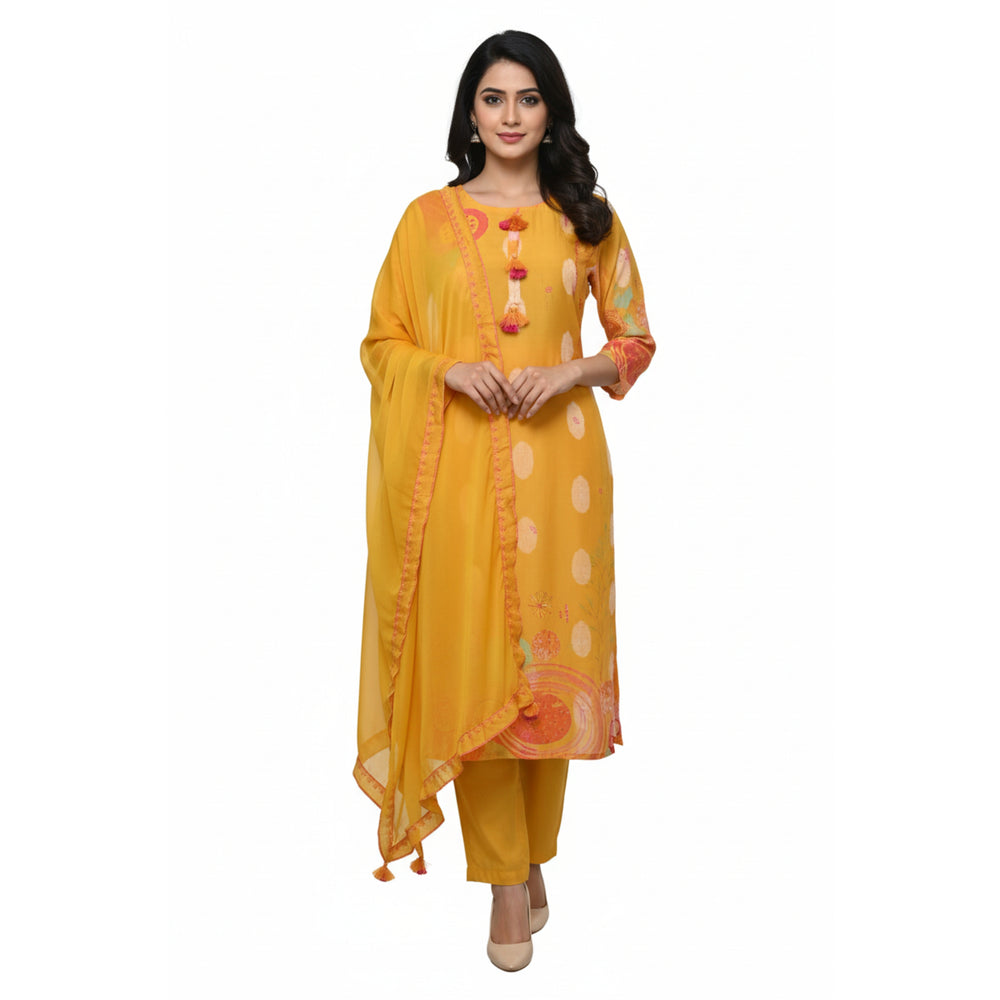 CraftEarth Women's Ethnic Motifs Printed Kurta with Trouser & Dupatta Set K-D180