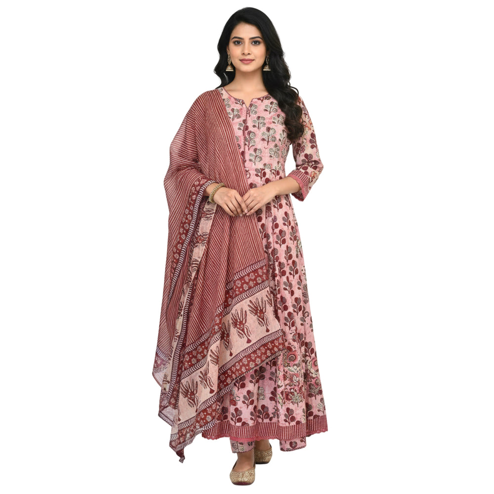 CraftEarth Women's Ethnic Embroidered Anarkali Suit Set with Dupatta K-D157