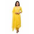 CraftEarth Women’s Ethnic Yellow Mirror Work Kurta with Bottom & Dupatta Set K-D142