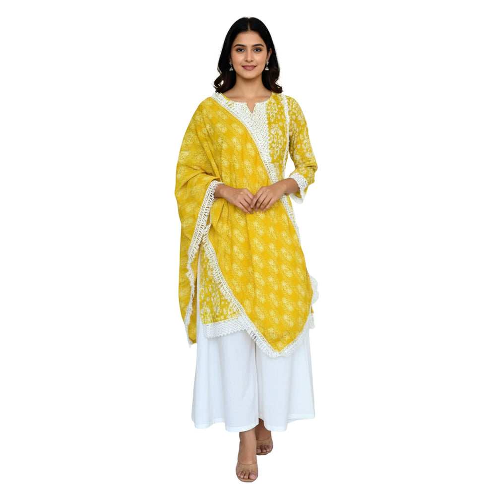 CraftEarth Women’s Yellow Hand Block Print Suit Set with Dupatta K-D131