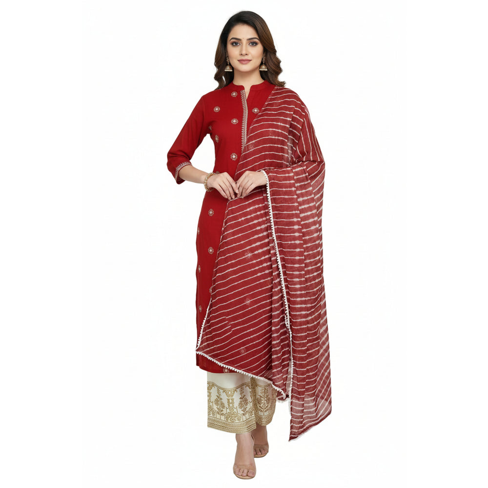 CraftEarth Women's Maroon Suit Set with Matching Dupatta K-D141