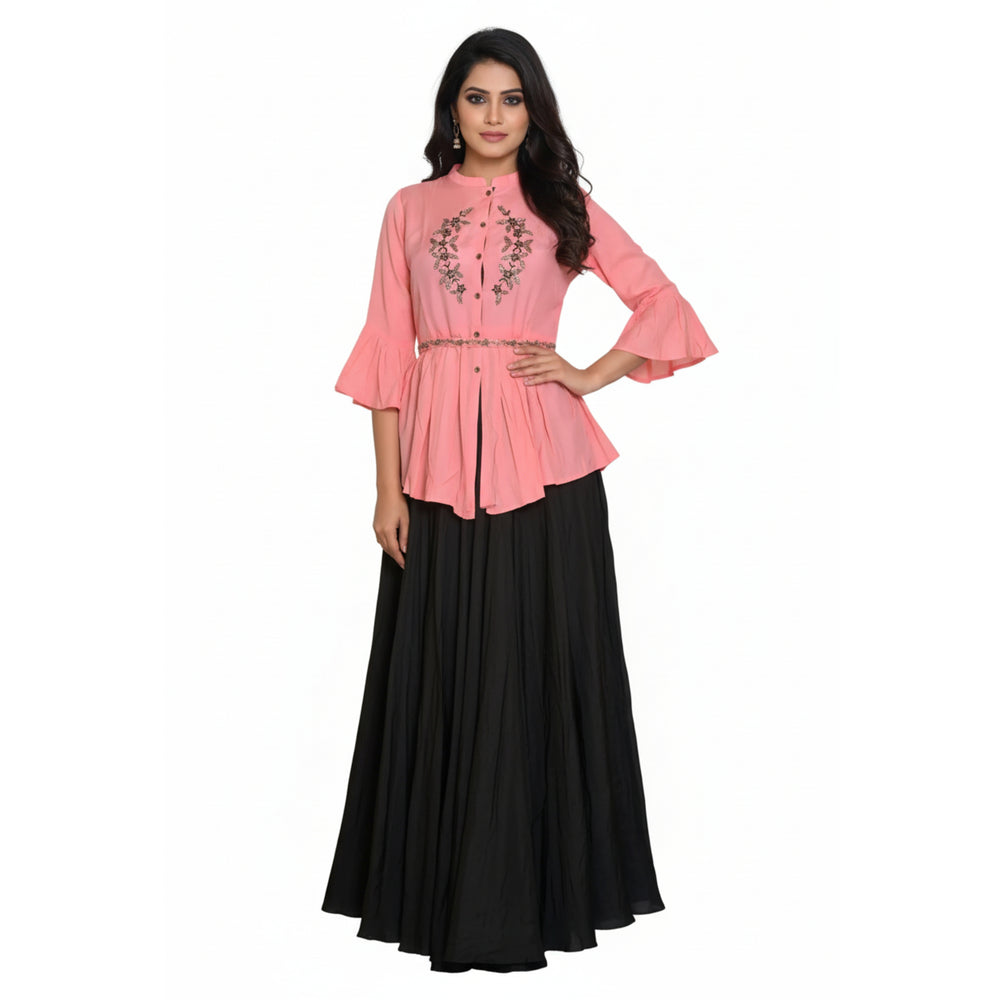 CraftEarth Women’s Peach Embroidered Two Piece Dress Set K-D191