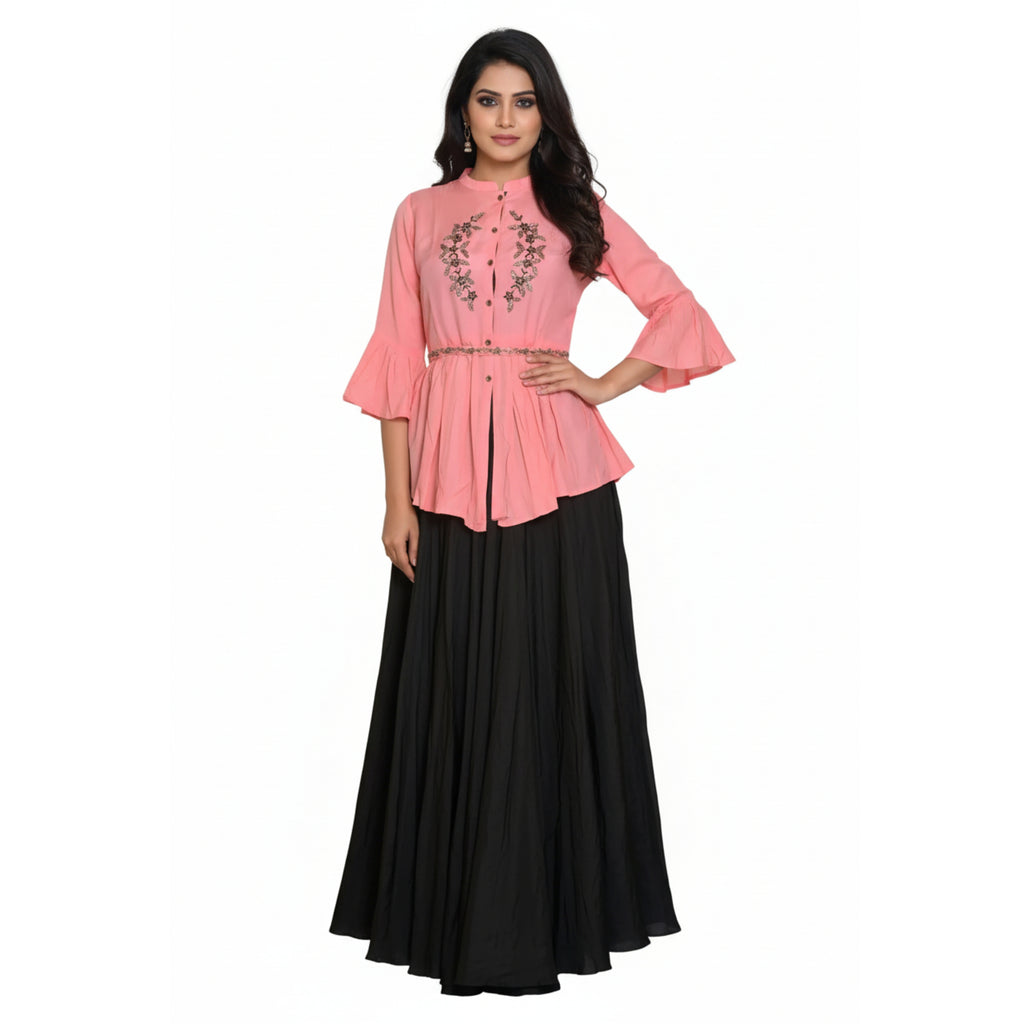 CraftEarth Women’s Peach Embroidered Two Piece Dress Set K-D191