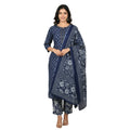 CraftEarth Women’s Navy Blue Hand Block Print Suit Set with Dupatta K-D197