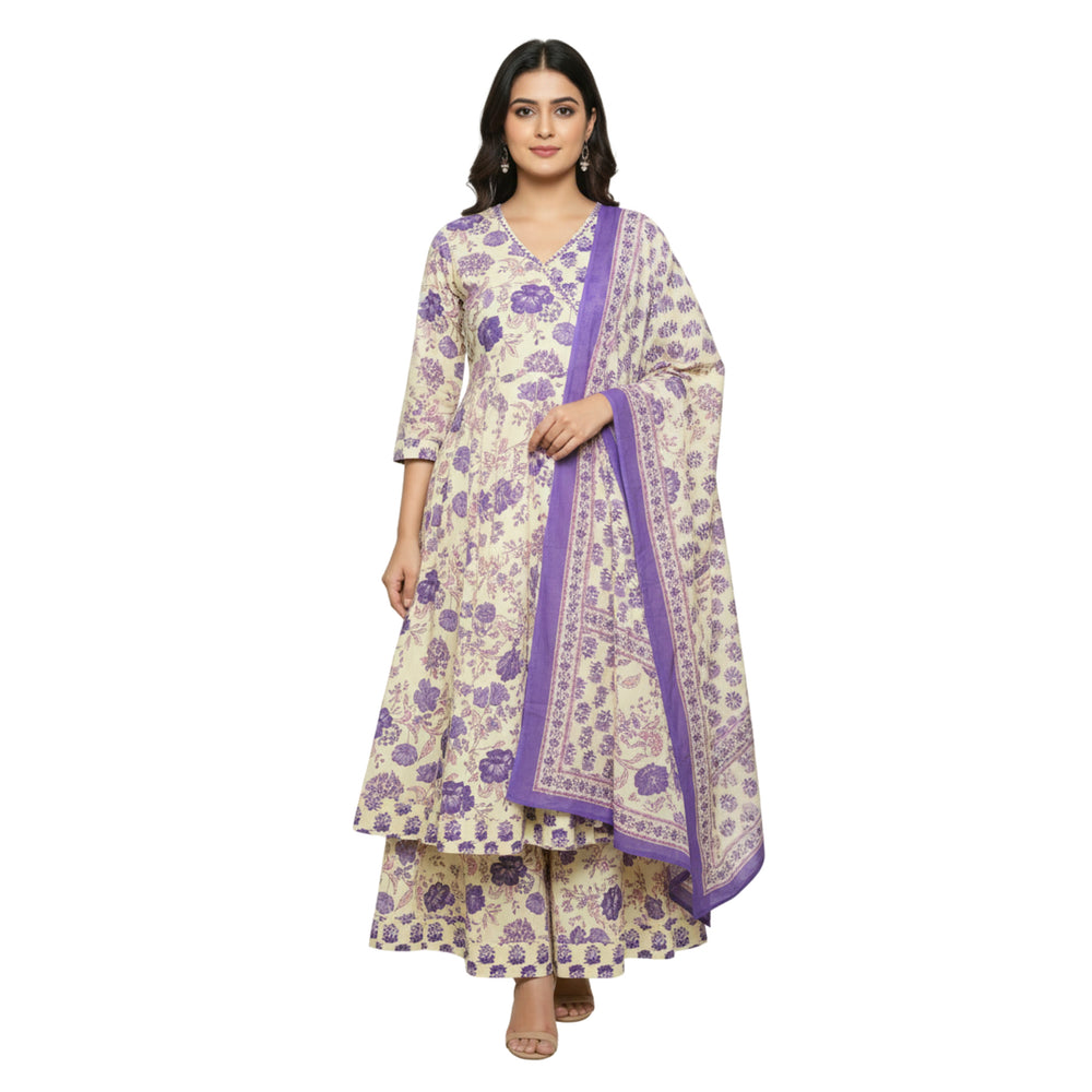 CraftEarth Women's Floral Print Angrakha Suit Set - K-D194
