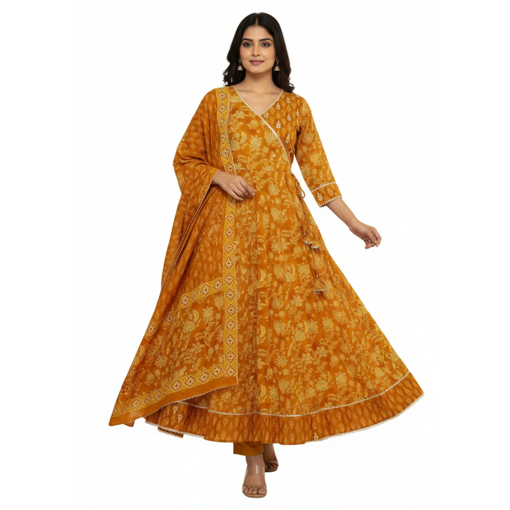 CraftEarth Women Floral Angrakha Suit Set with Matching Dupatta K-D151