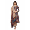 CraftEarth Kalamkari Printed Cotton Suit Set with Beige Dupatta - K-D196