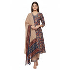 CraftEarth Kalamkari Printed Cotton Suit Set with Beige Dupatta - K-D196