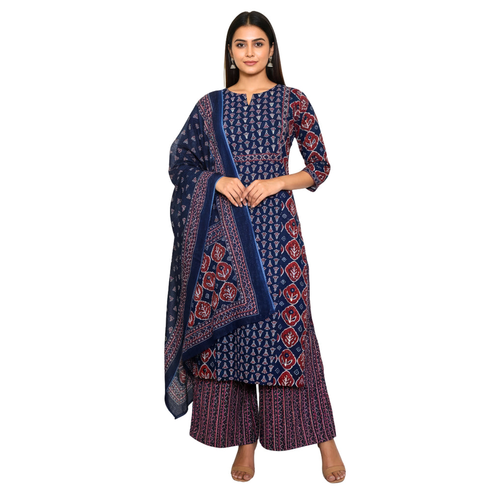 CraftEarth Designer Printed Cotton Suit Sets with Dupatta - K-D199