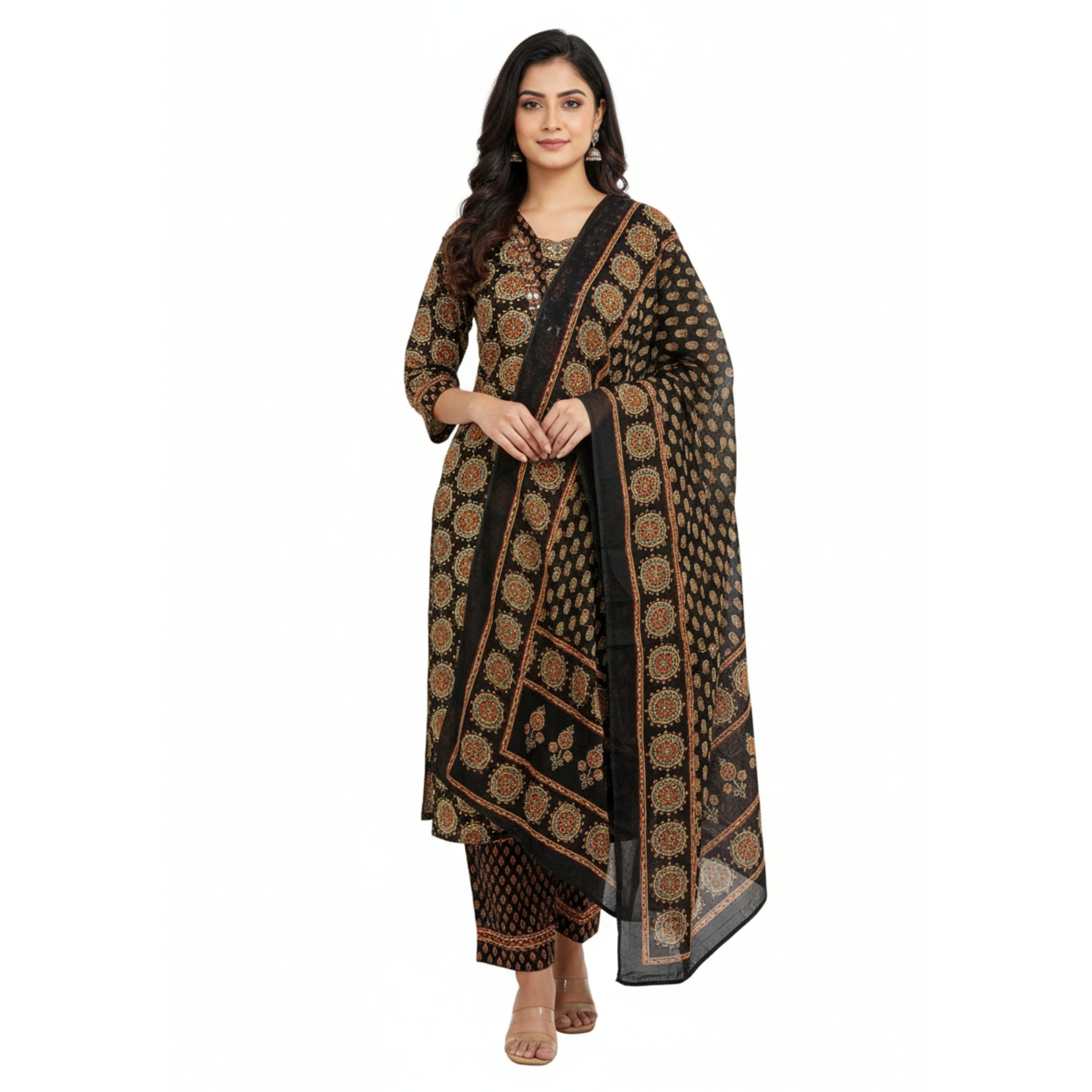 CraftEarth Women's Readymade Suit Set with Matching Dupatta K-D143
