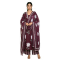 CraftEarth Wine Floral Printed Cotton Suit Sets with Matching Dupatta - K-D200
