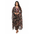 CraftEarth Women Floral Printed Black Suit Set with Dupatta K-D155