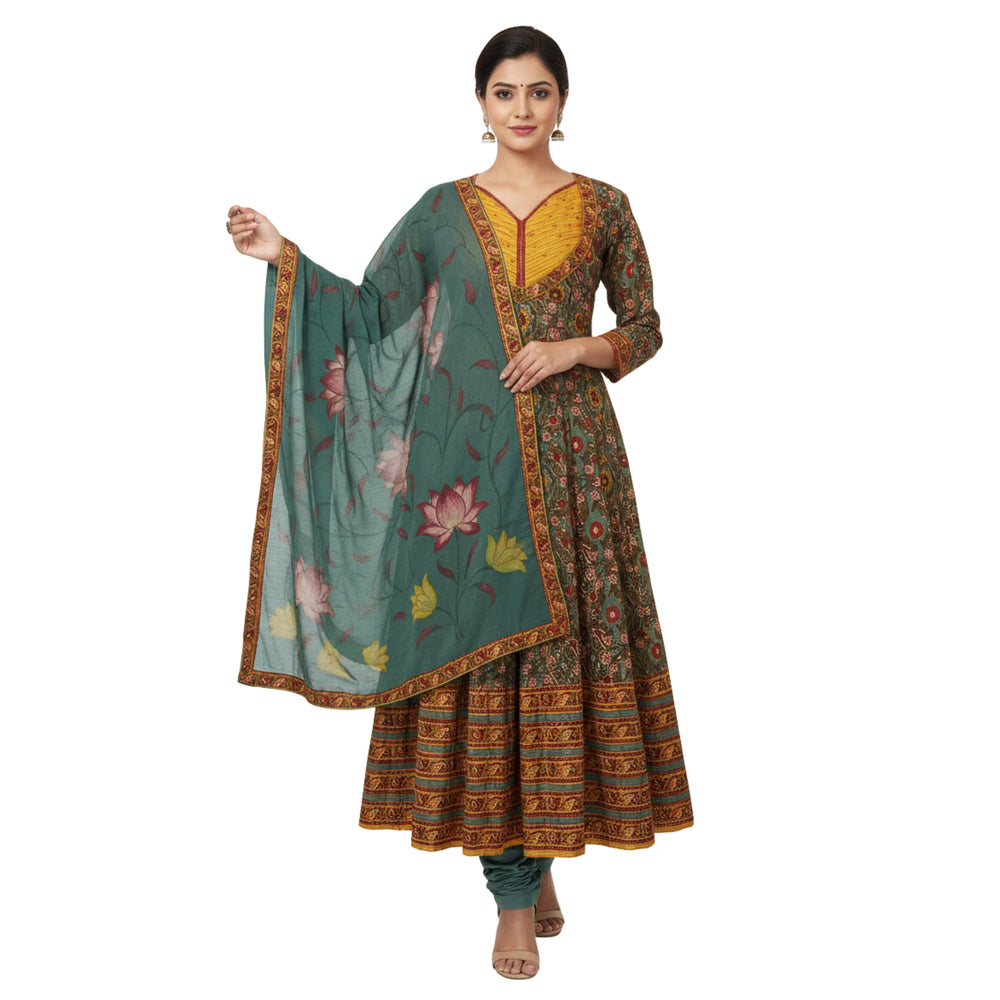 CraftEarth Women's Printed Anarkali Suit with Dupatta K-D146