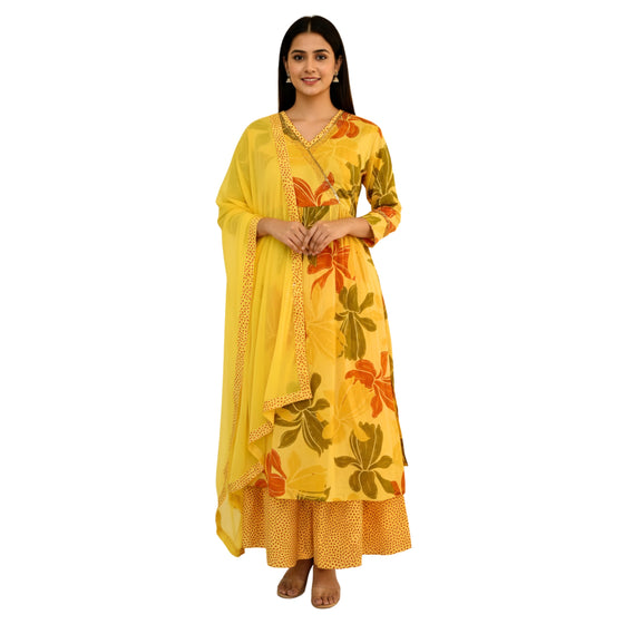 CraftEarth Women Floral Angrakha Suit Set with Dupatta K-D150