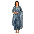 CraftEarth Women's Cotton Floral Printed Angrakha Kurta Pants with Dupatta Set K-D148
