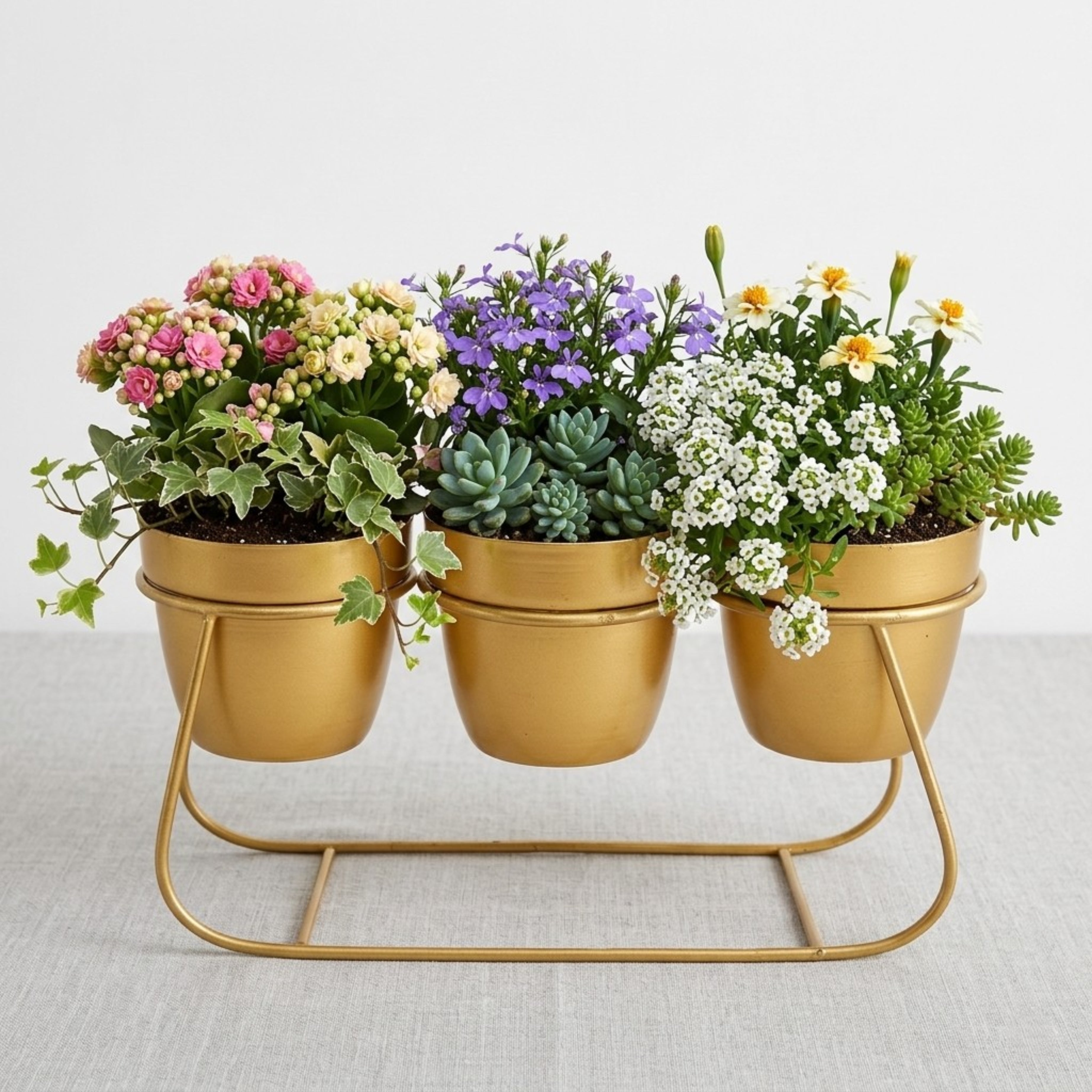 Triple Golden Planter with Stand for Indoor & Outdoor I-110-G