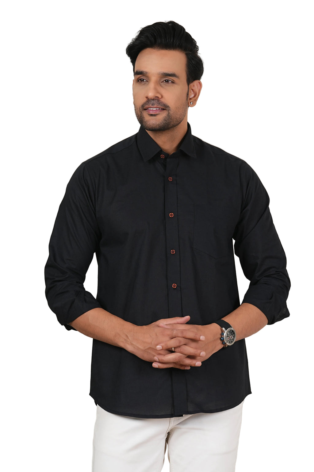 Men's Solid Jet Black Regular Fit Casual Shirt FS-C23