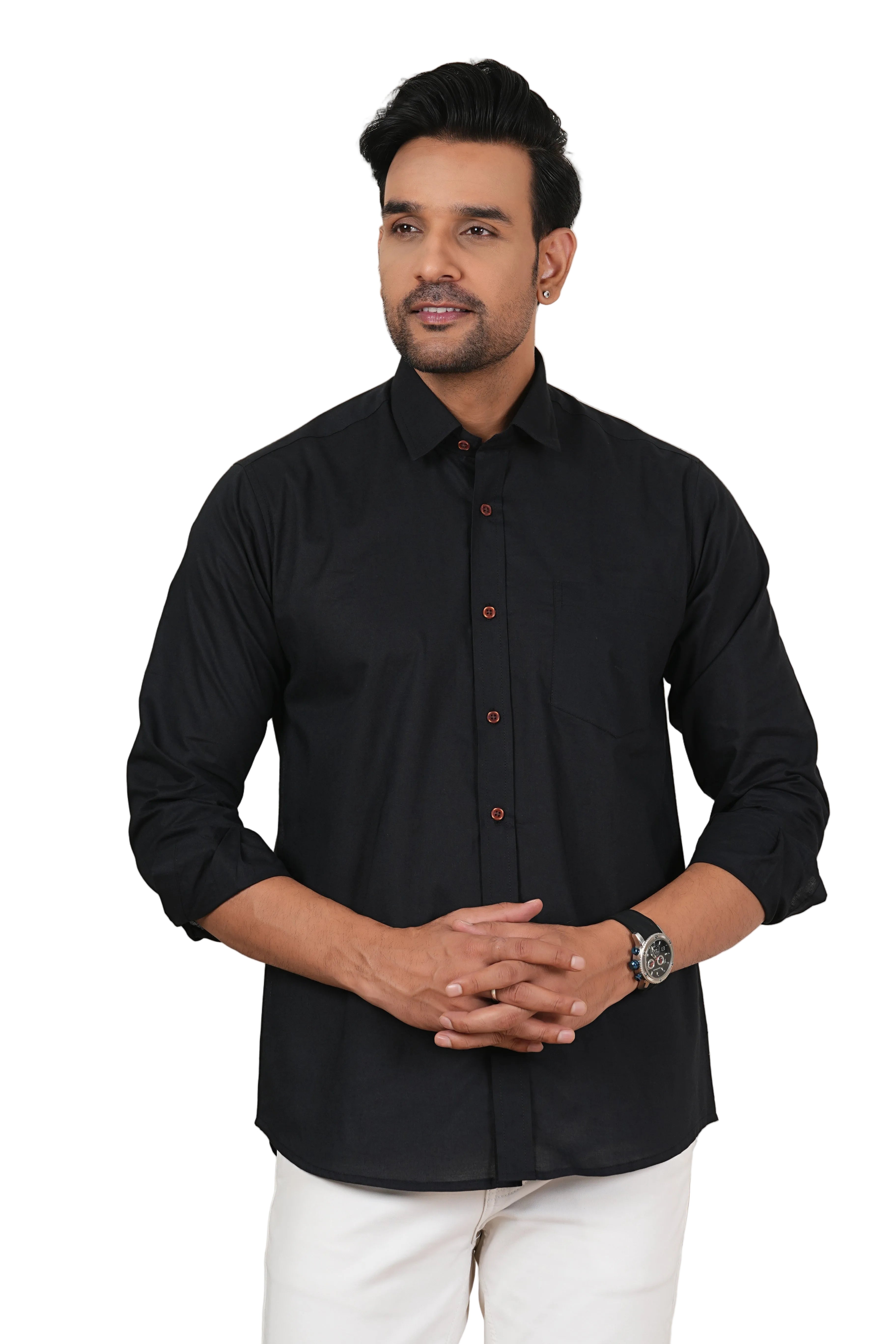 Men's Solid Jet Black Regular Fit Casual Shirt FS-C23