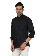 Men's Solid Jet Black Regular Fit Casual Shirt FS-C23
