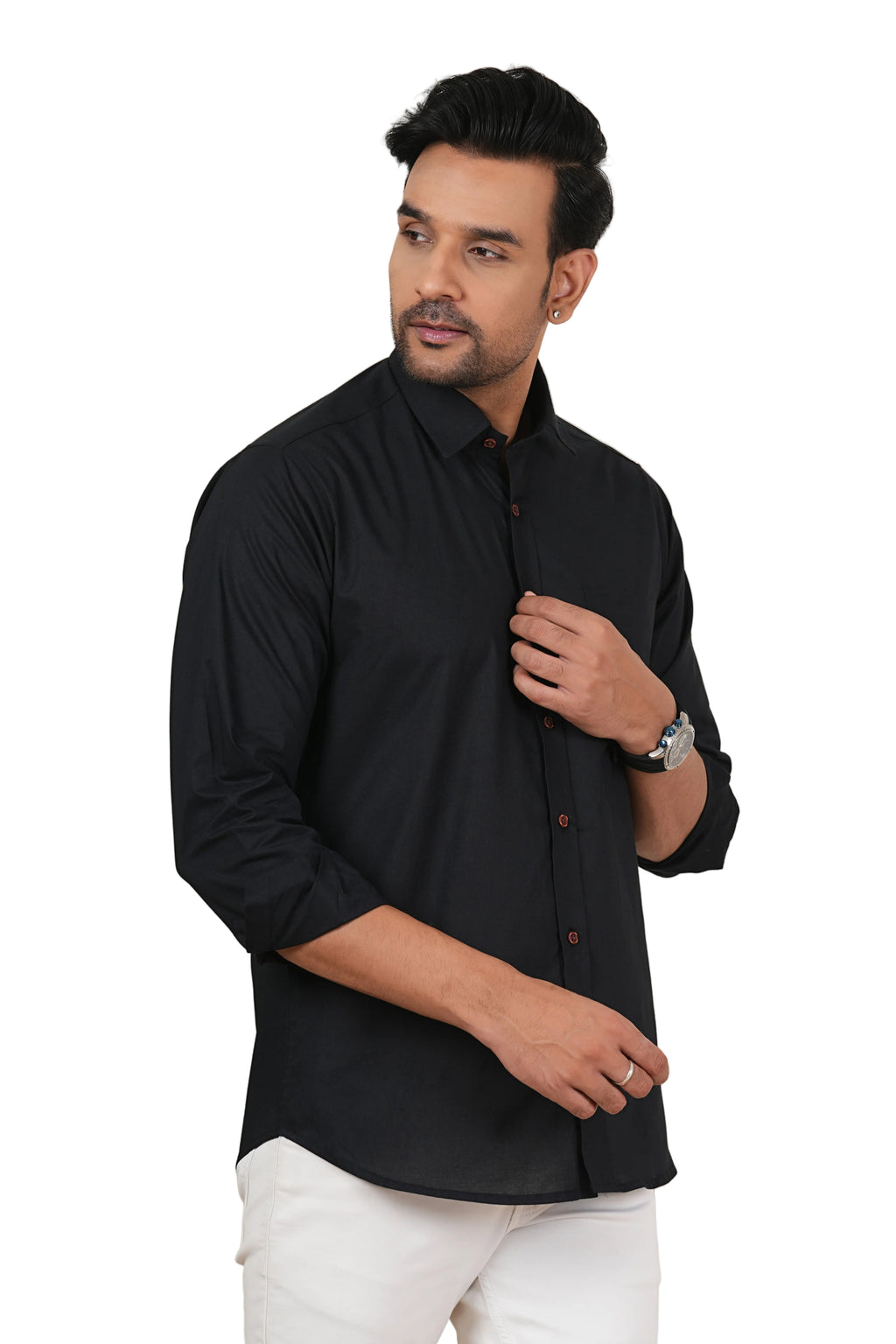 Men's Solid Jet Black Regular Fit Casual Shirt FS-C23