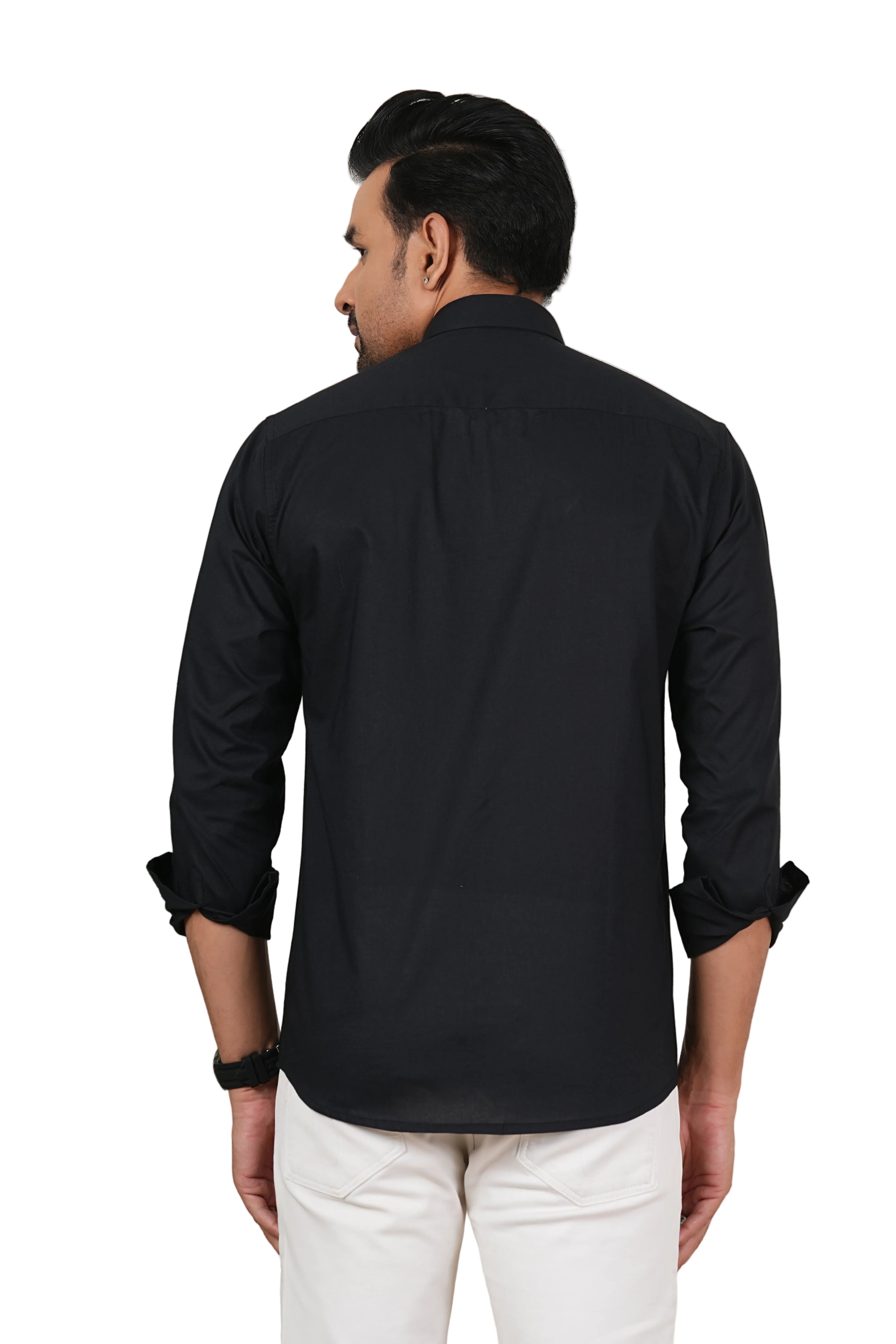 Men's Solid Jet Black Regular Fit Casual Shirt FS-C23