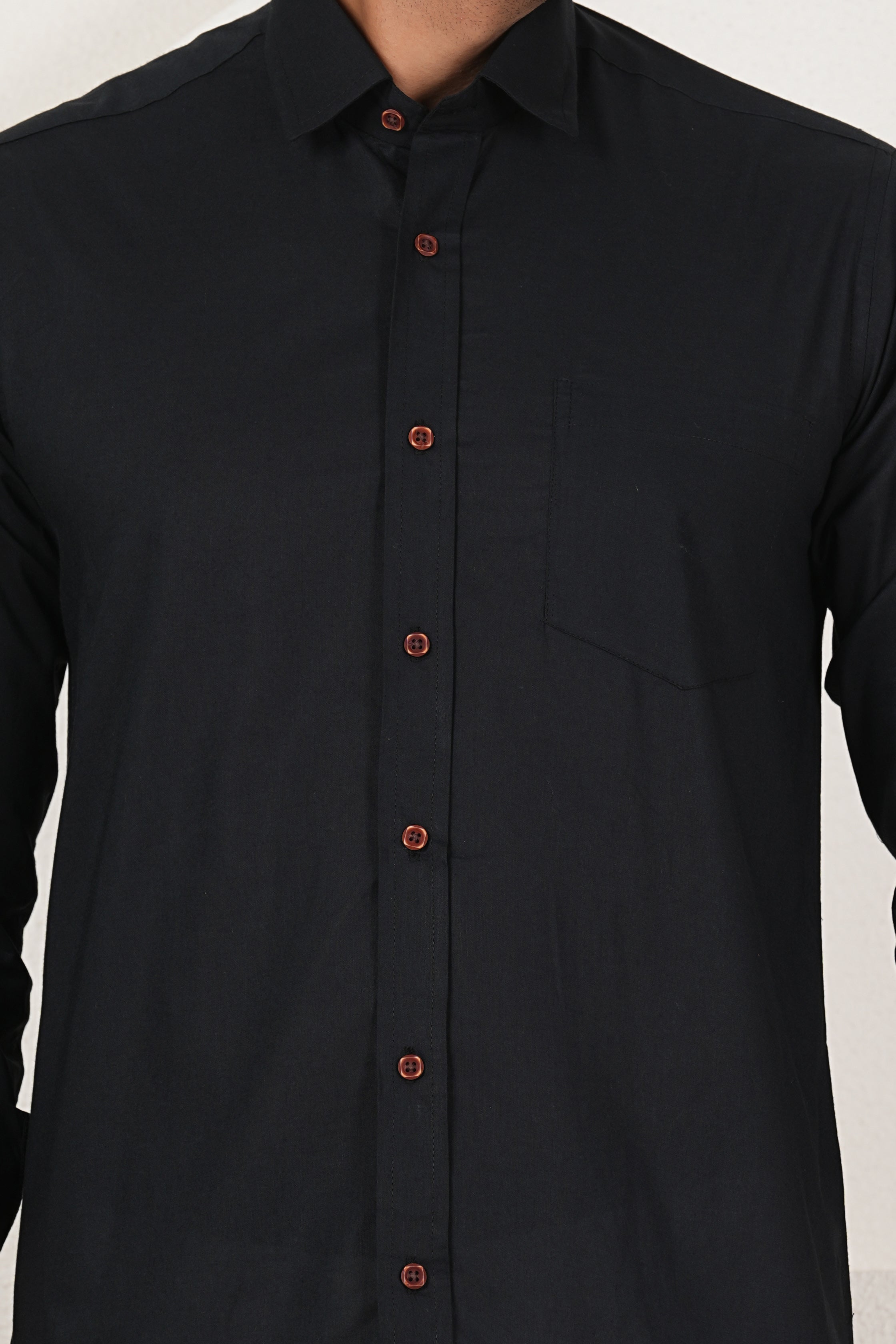 Men's Solid Jet Black Regular Fit Casual Shirt FS-C23
