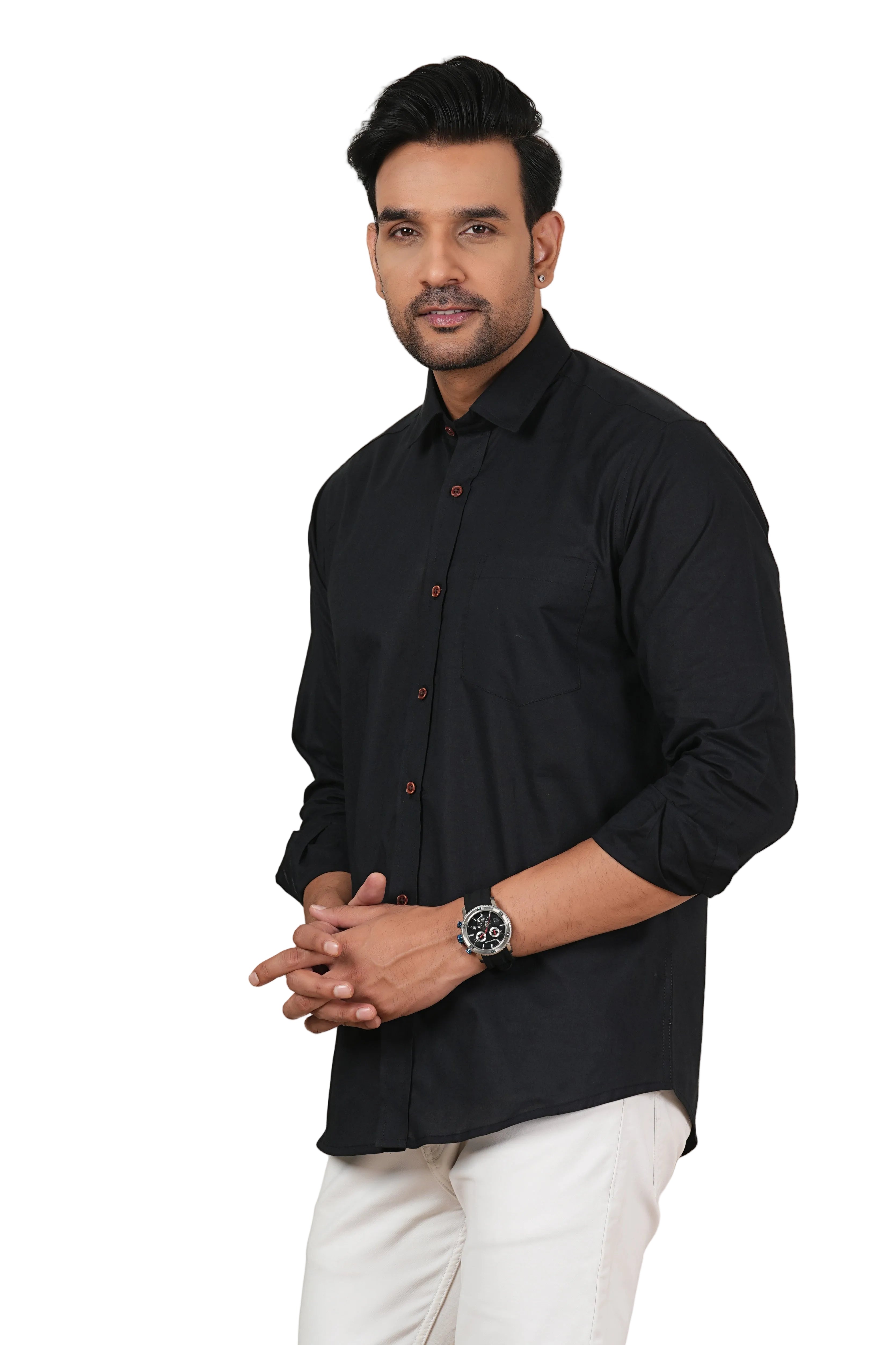 Men's Solid Jet Black Regular Fit Casual Shirt FS-C23