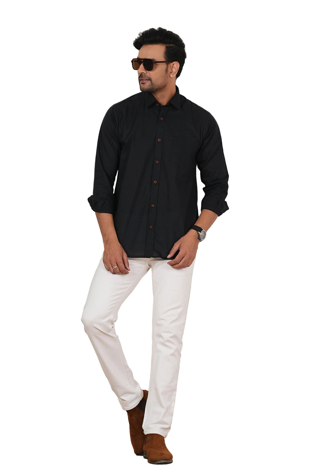 Men's Solid Jet Black Regular Fit Casual Shirt FS-C23
