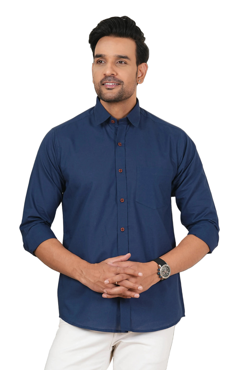 Men's Solid Navy Blue Regular Fit Casual Shirt FS-C36