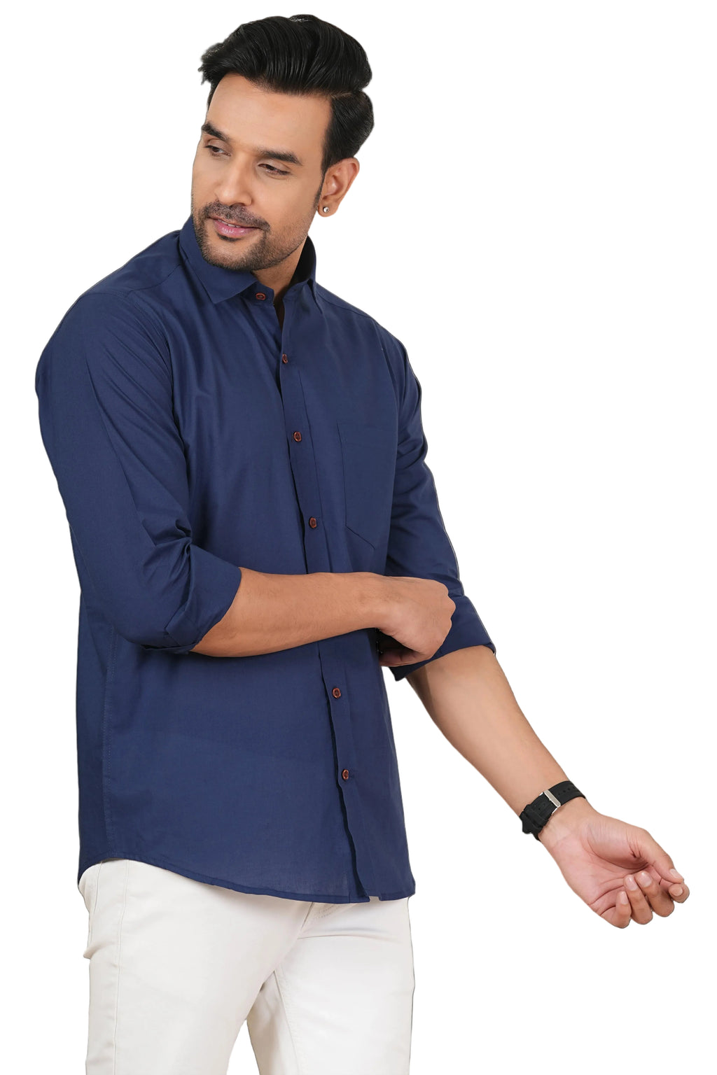 Men's Solid Navy Blue Regular Fit Casual Shirt FS-C36