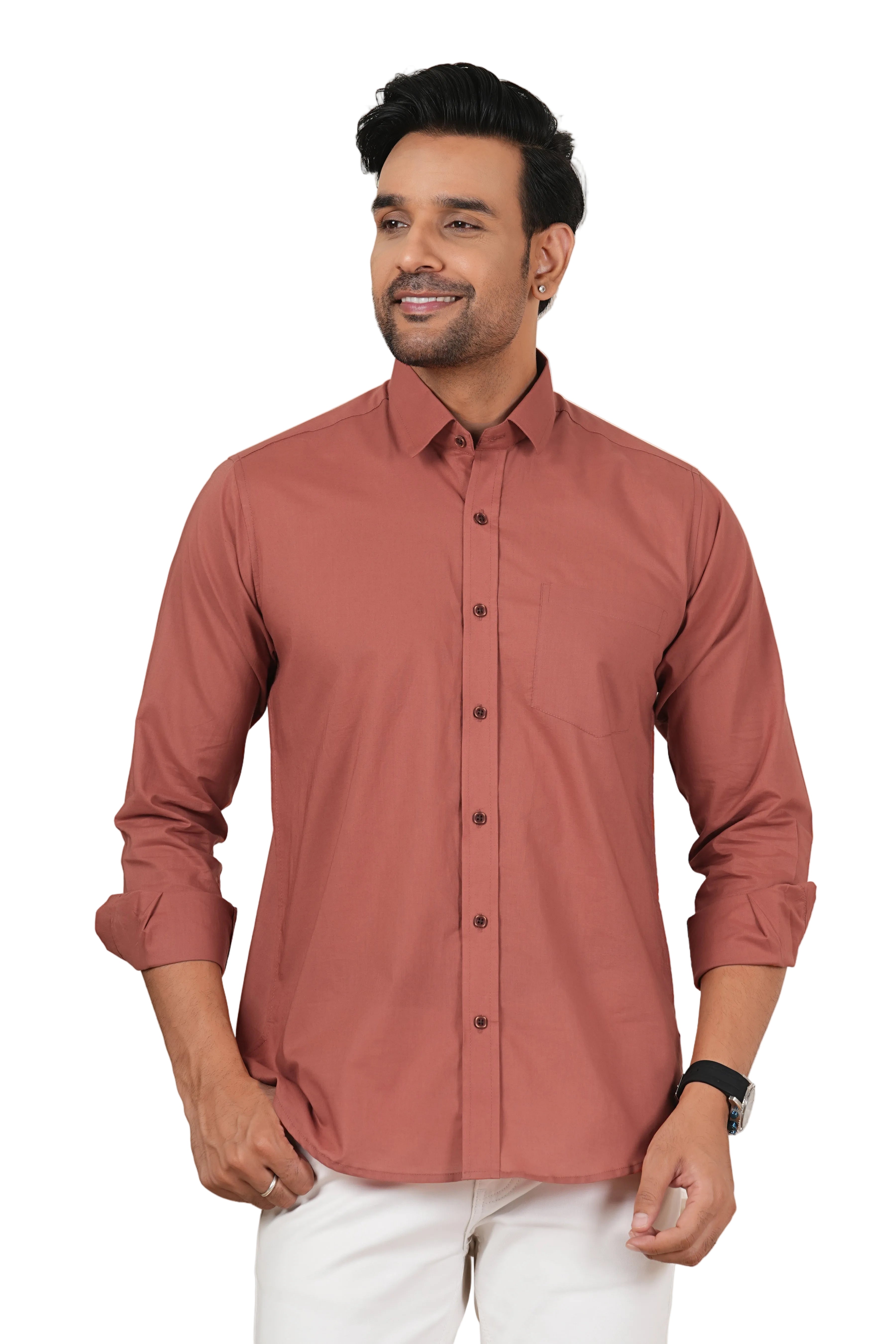 Men's Solid Terracotta Pink Regular Fit Casual Shirt FS-C10