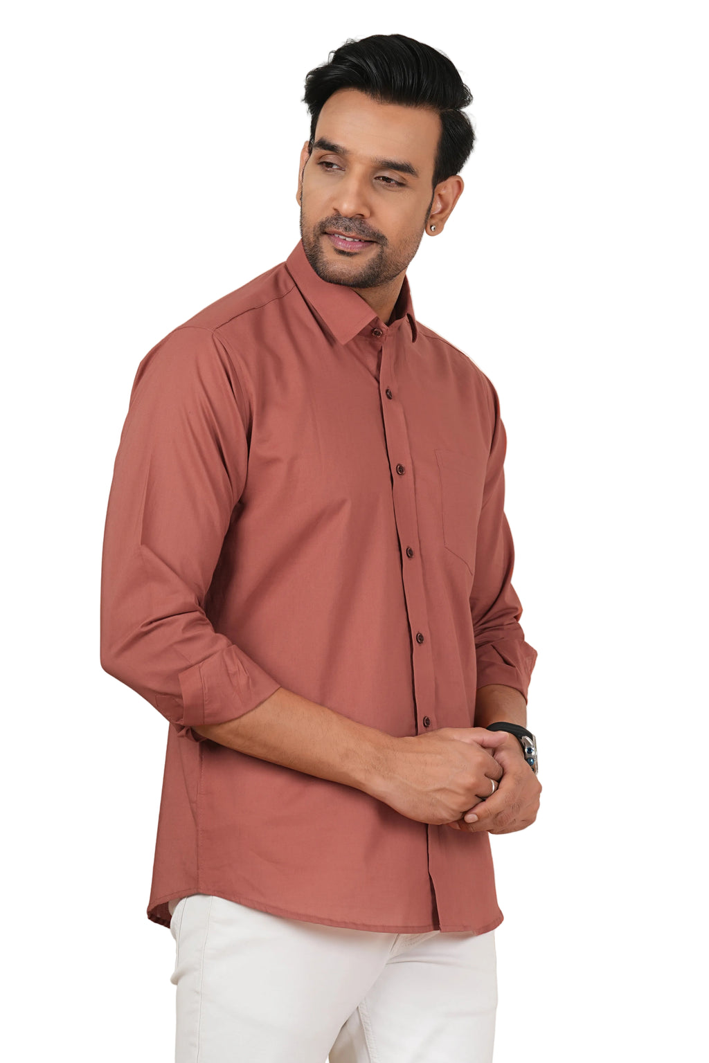 Men's Solid Terracotta Pink Regular Fit Casual Shirt FS-C10