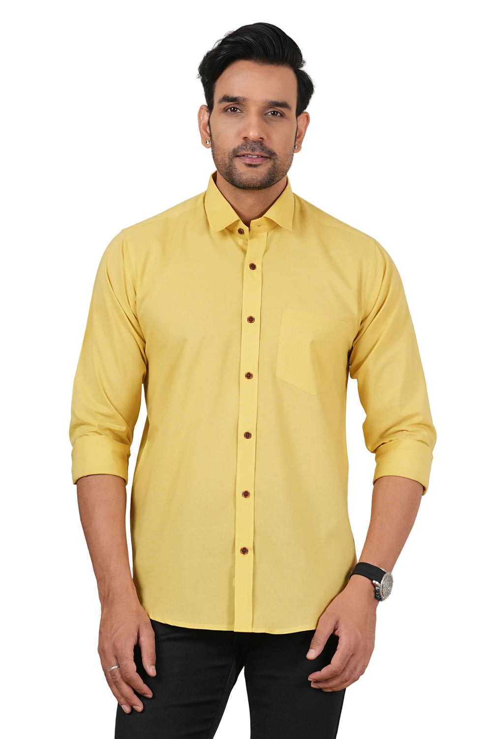 Men's Solid Mustard Yellow Regular Fit Casual Shirt FS-C21