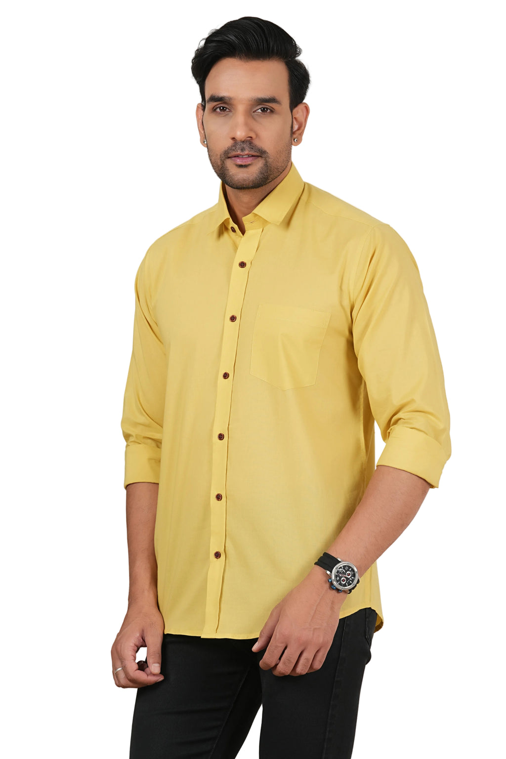 Men's Solid Mustard Yellow Regular Fit Casual Shirt FS-C21