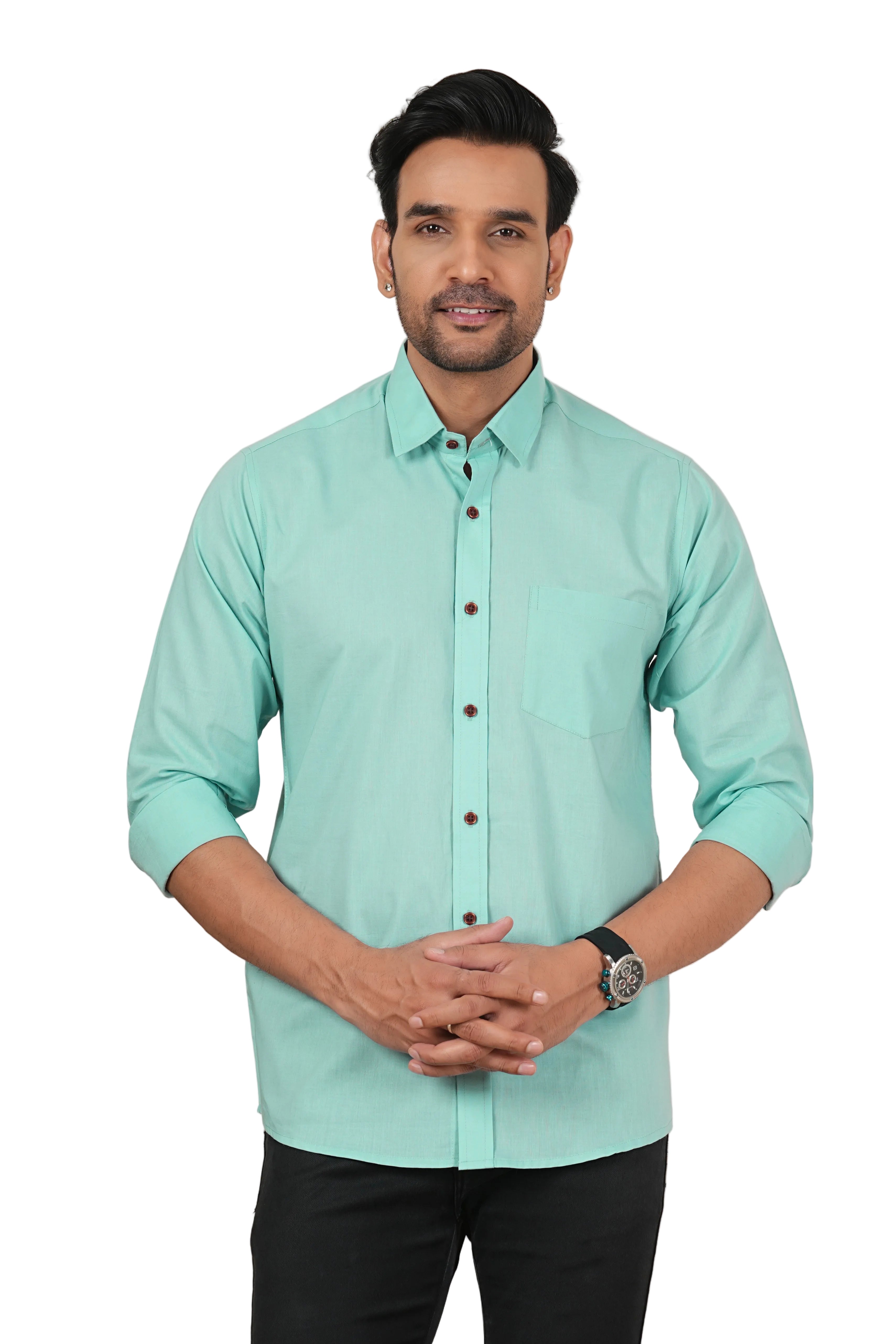 Men's Solid Aqua Blue Regular Fit Casual Shirt FS-C37