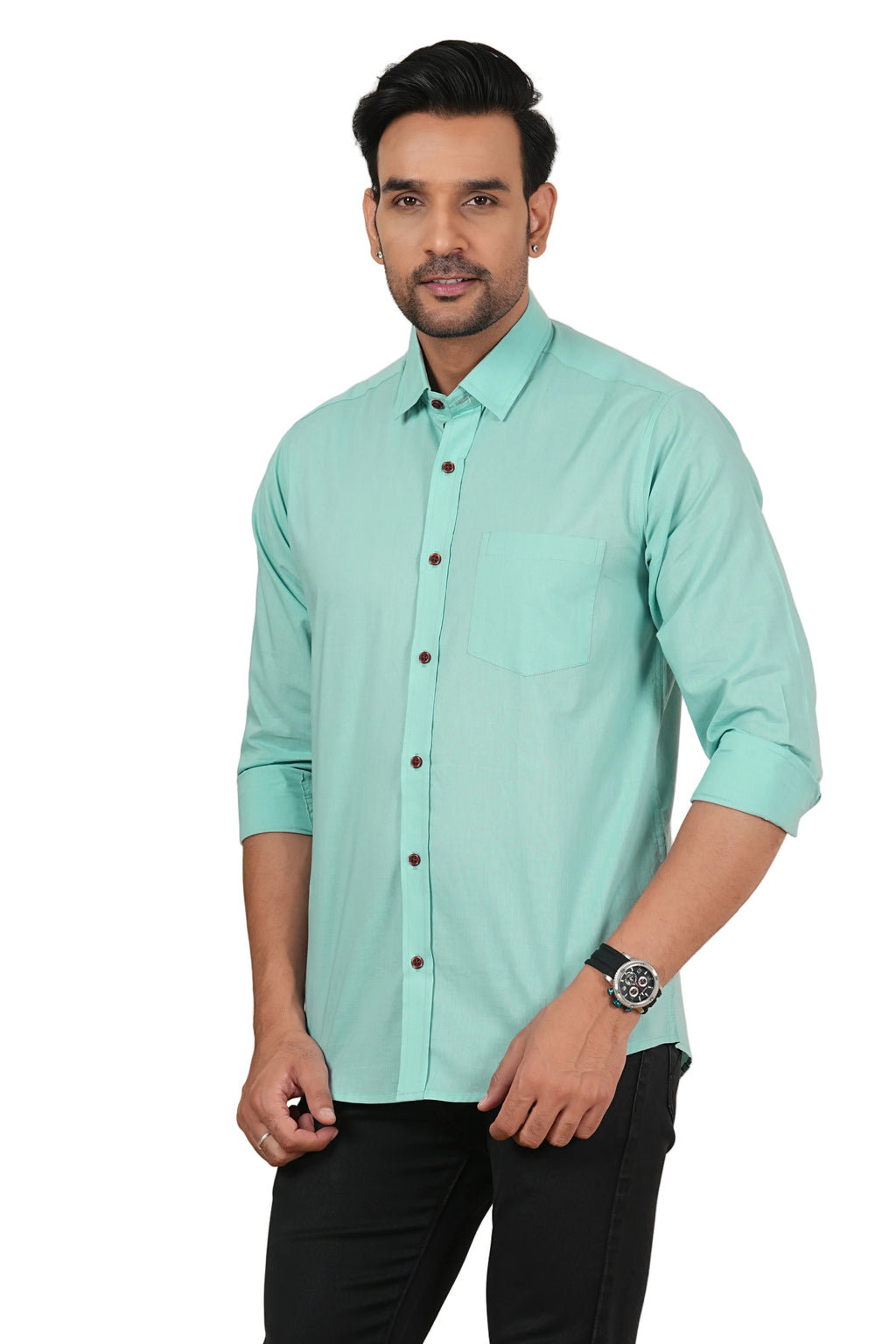 Men's Solid Aqua Blue Regular Fit Casual Shirt FS-C37