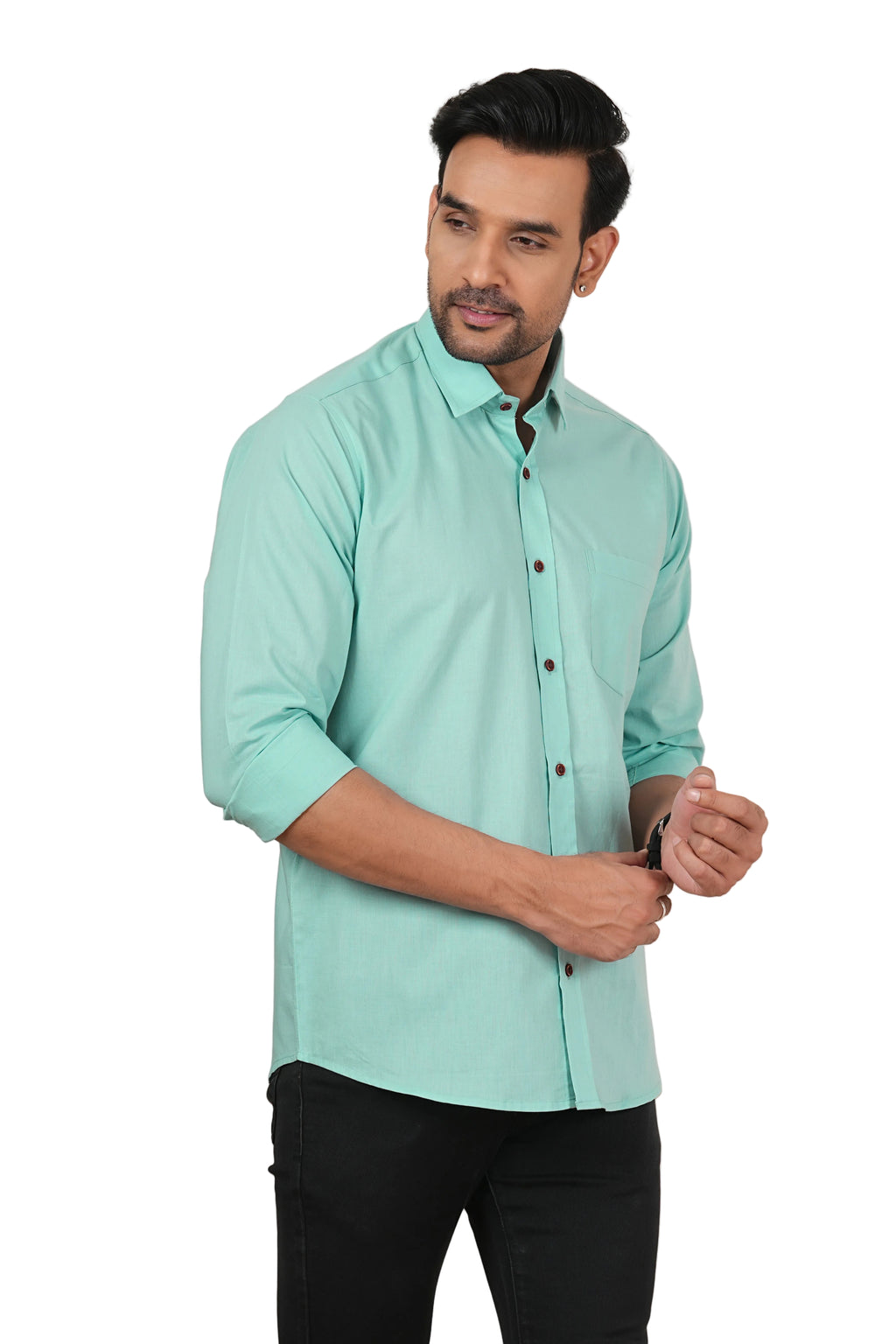 Men's Solid Aqua Blue Regular Fit Casual Shirt FS-C37