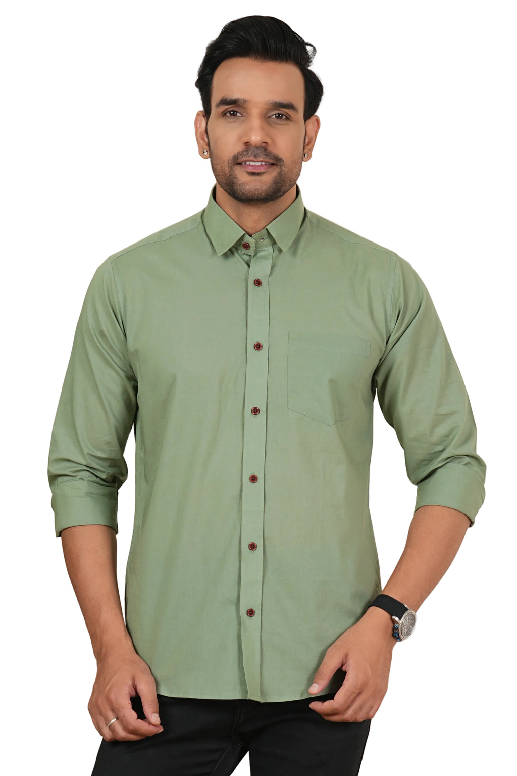 Men's Solid Olive Mint Regular Fit Casual Shirt FS-C17